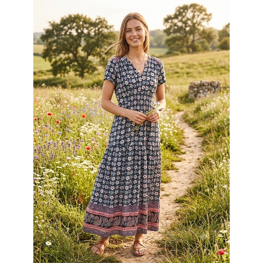 Knox Rose Cottagecore Floral Maxi Dress Womens Medium Smocked Boho Prairie...